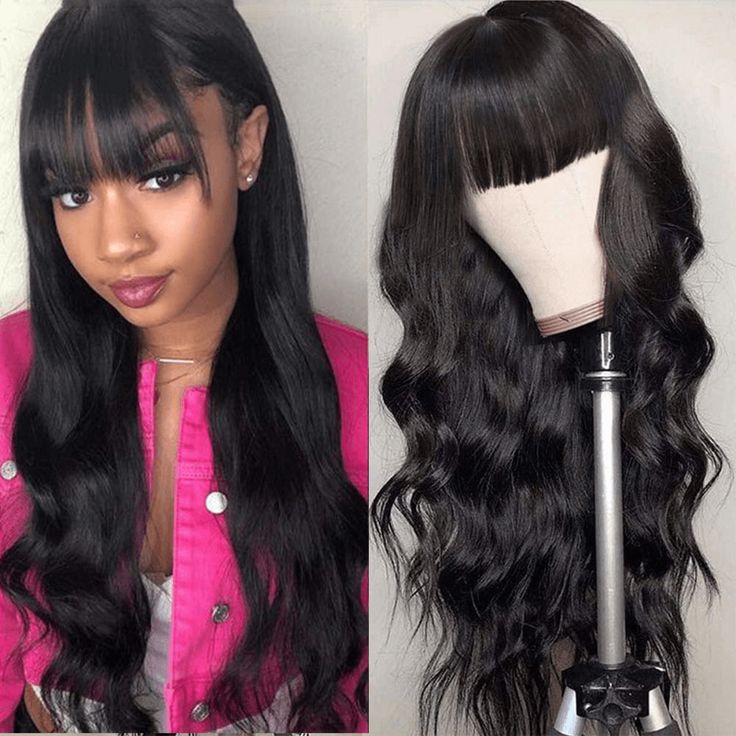 Luve Straight / Wave Human Hair 13X4 Lace Front Wigs Glueless With Bangs Prom Style