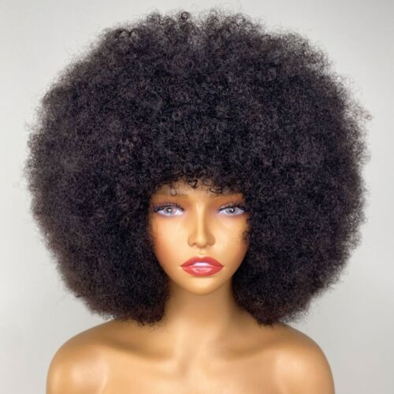 Fluffy Afro Curl Glueless 13X4 Lace Front Wigs 180% Density