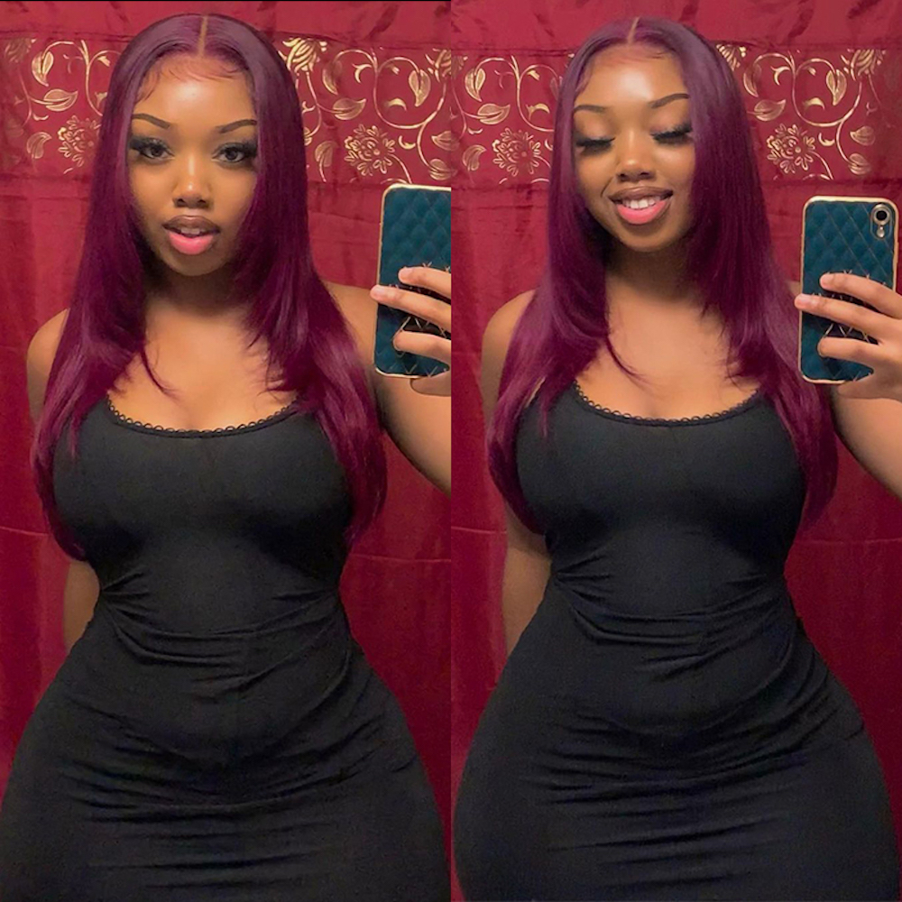 Front Lace Wig Burgundy 99J Human Hair Straight Wig with Natural Hairline