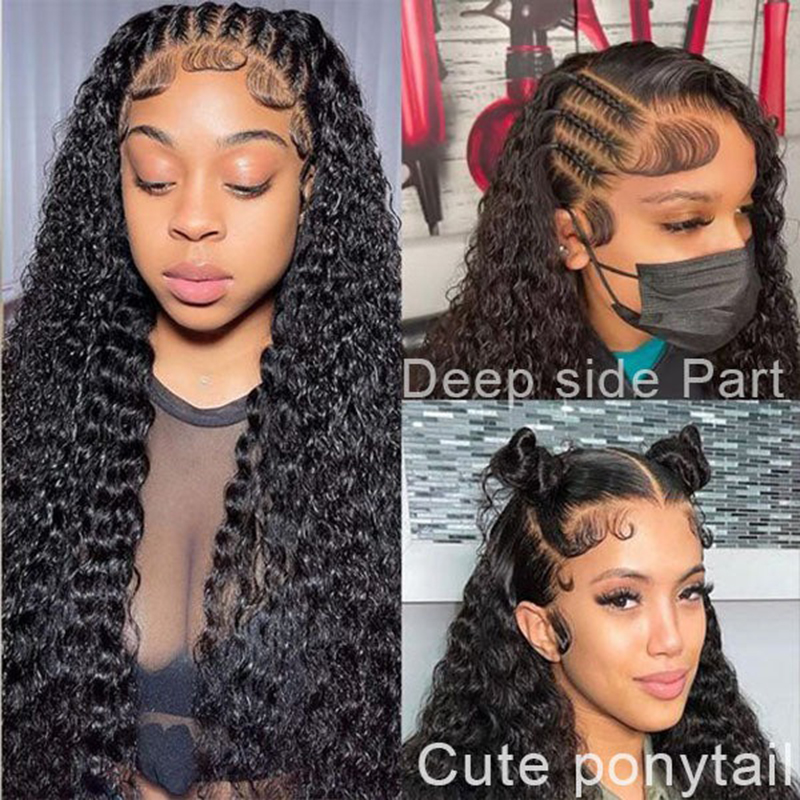 Luve 13X6 HD Lace Front  Human Hair Natural Black Glueless Water Wave Wig