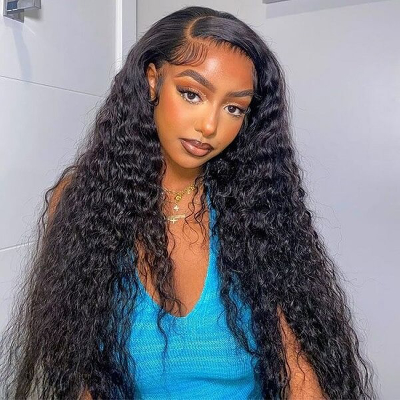 Luve 13X6 HD Lace Front  Human Hair Natural Black Glueless Water Wave Wig