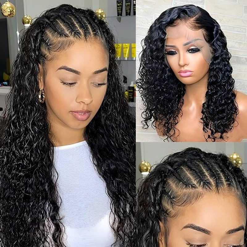 Luve 13X6 HD Lace Front  Human Hair Natural Black Glueless Water Wave Wig