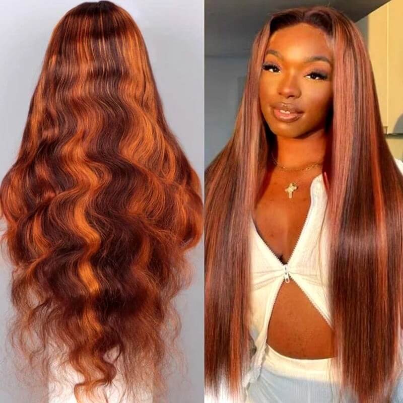 Ginger Orange Brown #4/350 Body Wave | Straight  Glueless 13x4 Lace Front Wigs