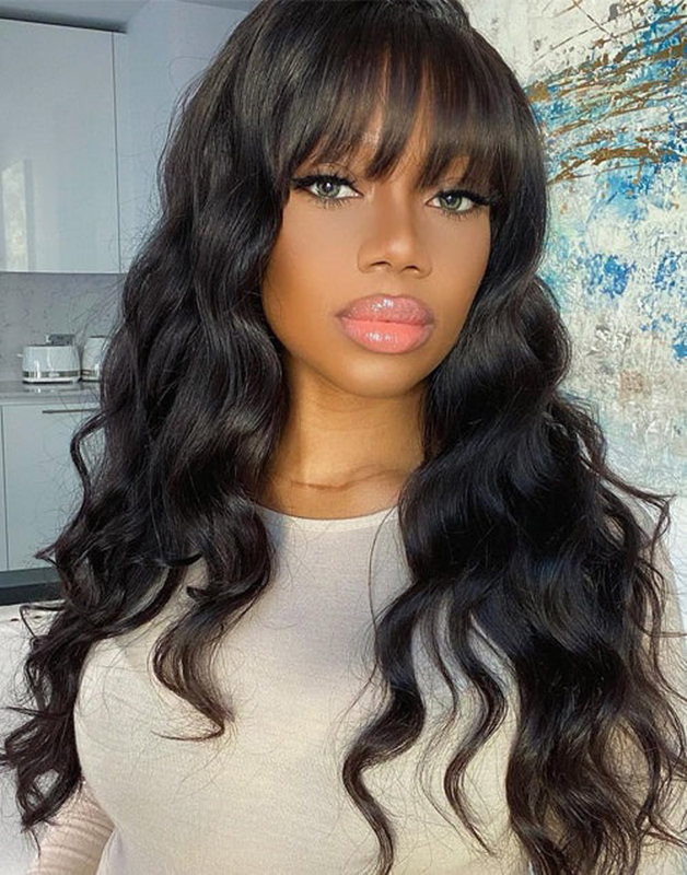 Glueless 13x4 Body Wave Lace Front Wig With Bangs Crystal HD Lace Wigs