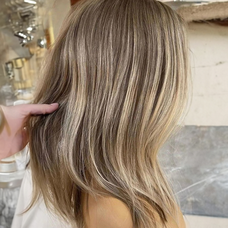 Glueless Ash Blonde Highlight Lace Front Wig 100% Virgin Human Hair Pre Plucked