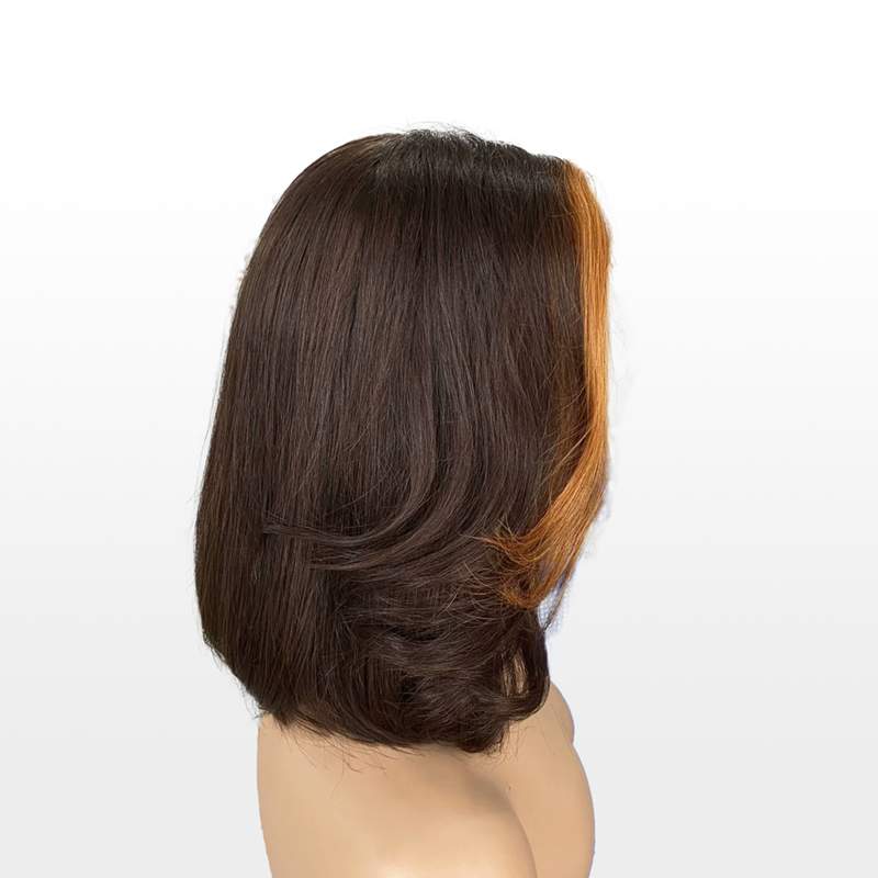 Glueless Brown With Blonde Highlights 5x5 Closure Lace Bob Wigs