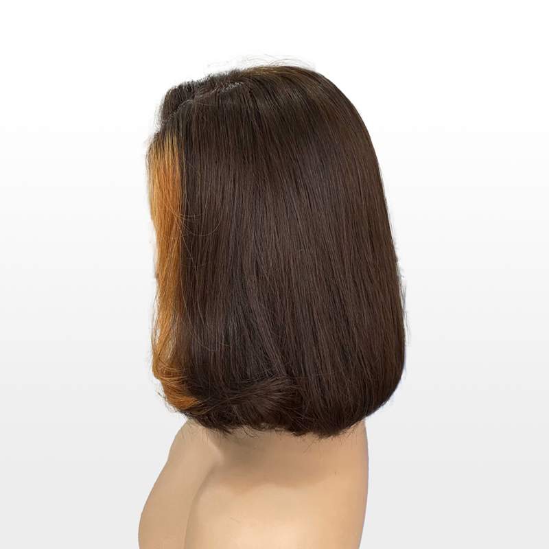 Glueless Brown With Blonde Highlights 5x5 Closure Lace Bob Wigs