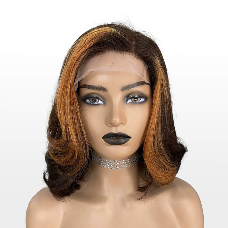 Glueless Brown With Blonde Highlights 5x5 Closure Lace Bob Wigs