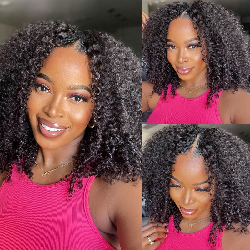 Glueless V Part Kinky Curly Wig Human Hair Beginner Friendly Wigs