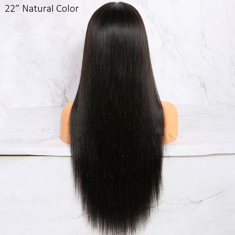 Glueless V Part Wigs Relaxed Yaki Straight Human Hair None Lace Wigs
