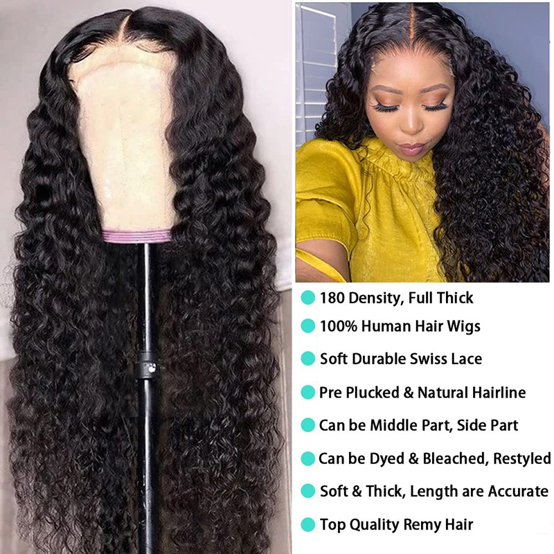 Glueless Water Wave HD Lace Front Wigs 180% Density Deep Curly Closure Wigs