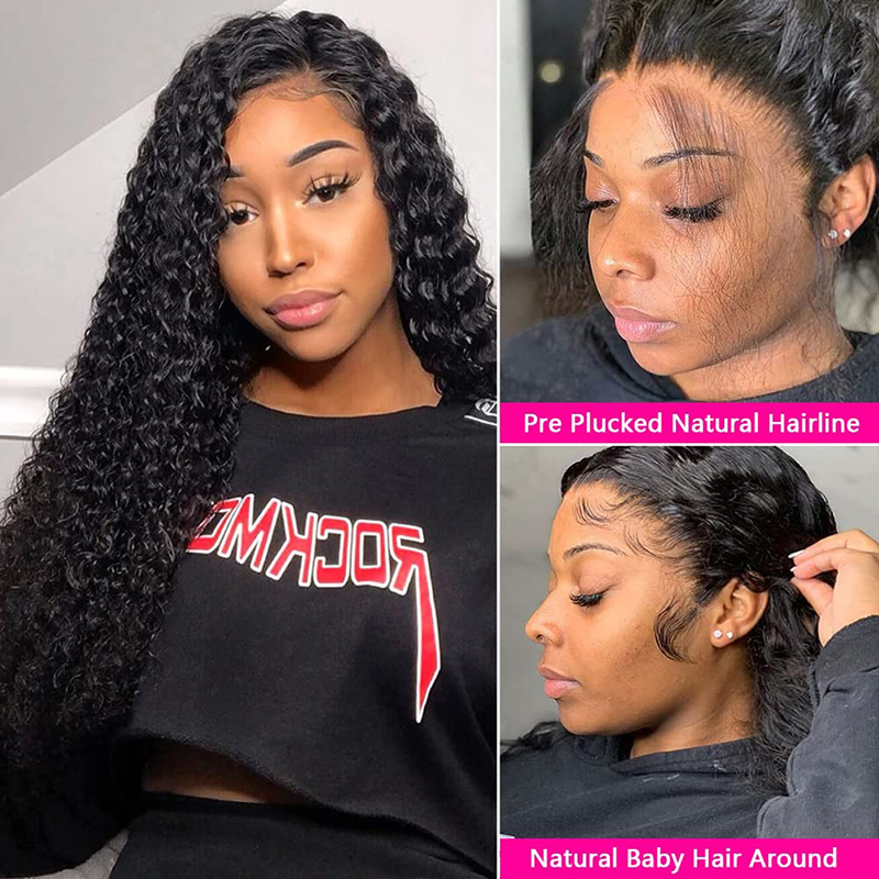 Glueless Water Wave HD Lace Front Wigs 180% Density Deep Curly Closure Wigs