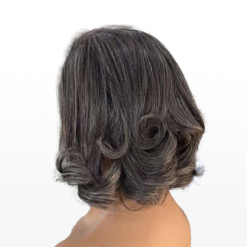 Salt And Pepper Human Hair Short Wave Bob Glueless 5x5 Closure Lace Wig