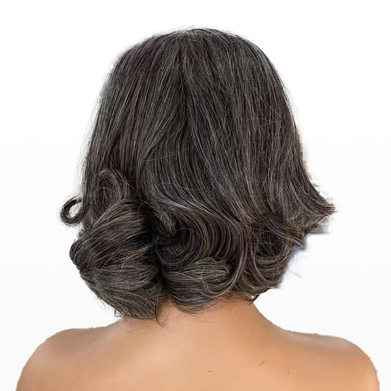 Salt And Pepper Human Hair Short Wave Bob Glueless 5x5 Closure Lace Wig