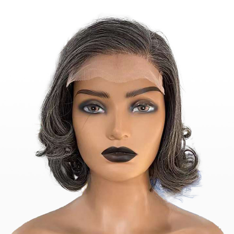 Salt And Pepper Human Hair Short Wave Bob Glueless 5x5 Closure Lace Wig