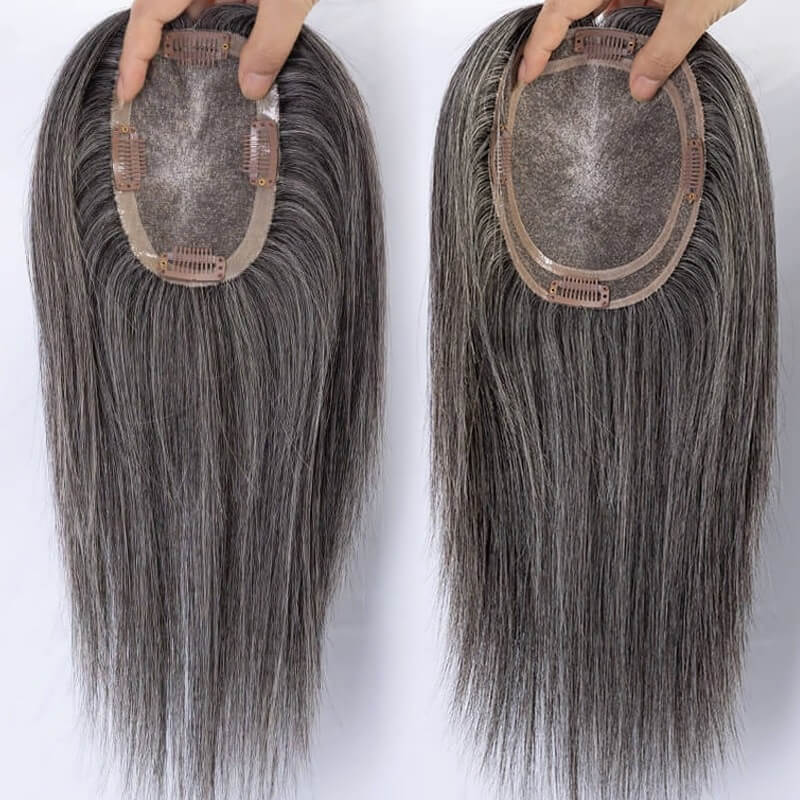 Grey Hair Topper for Thinning Hair Mono Premium Remy Hair Natural Hairline