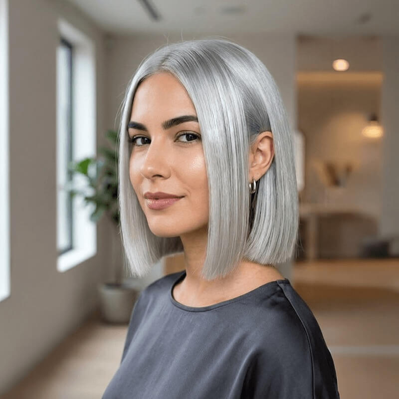 Grey Straight Bob Wig 5X5 HD Lace Closure Glueless Human Hair Wig