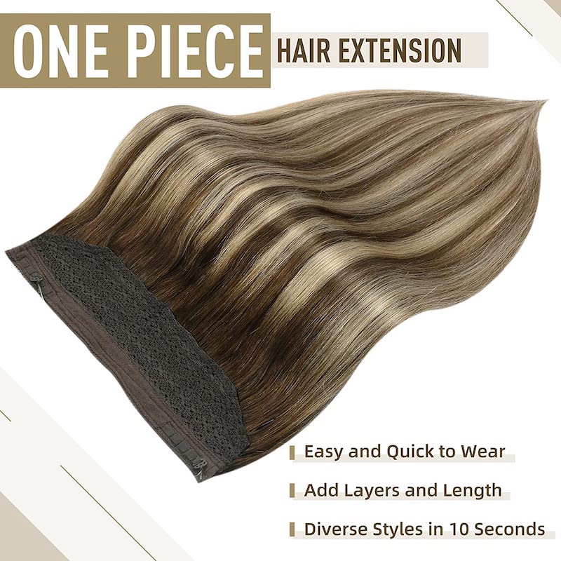 Halo Hair Extensions Brown Highlight Blonde Fish Wire Extensions #4/27/4