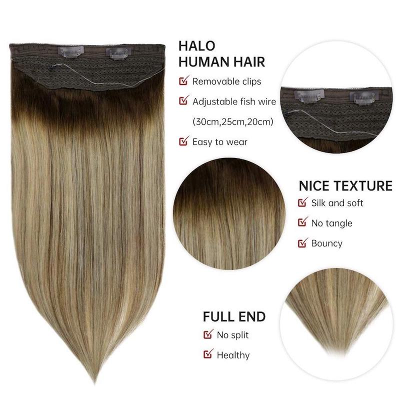 Halo Hair Extensions Brown Highlight Blonde Fish Wire Extensions #4/27/4