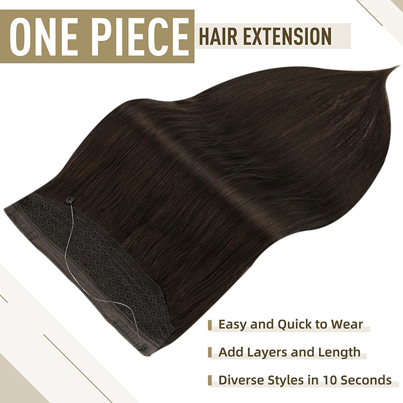 Halo Hair Extensions Darkest Brown #2 Invisible Fish Wire Extensions