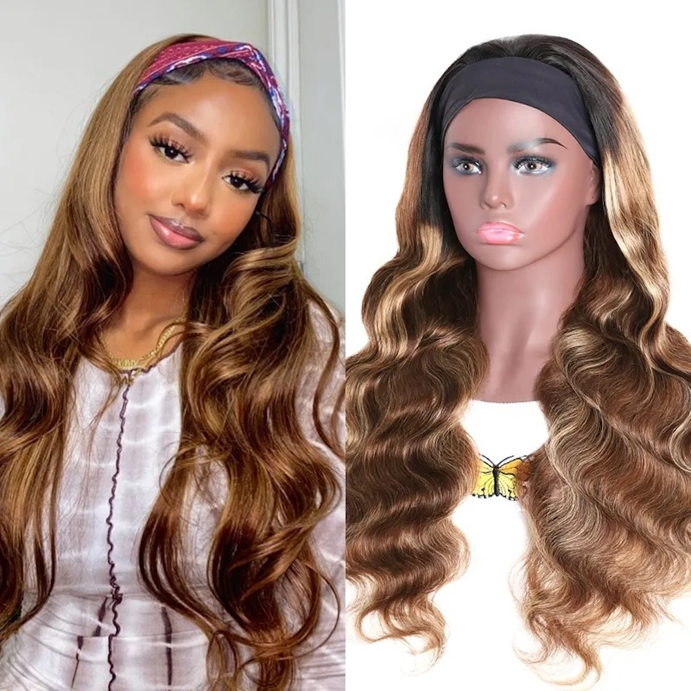 Headband Wigs Ombre Blonde Straight|Wave Human Hair Wigs Wear To Go