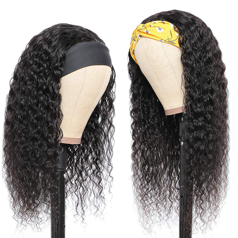 Headband Wig Human Hair Water Wave Glueless None Lace Wigs With Baby Hair