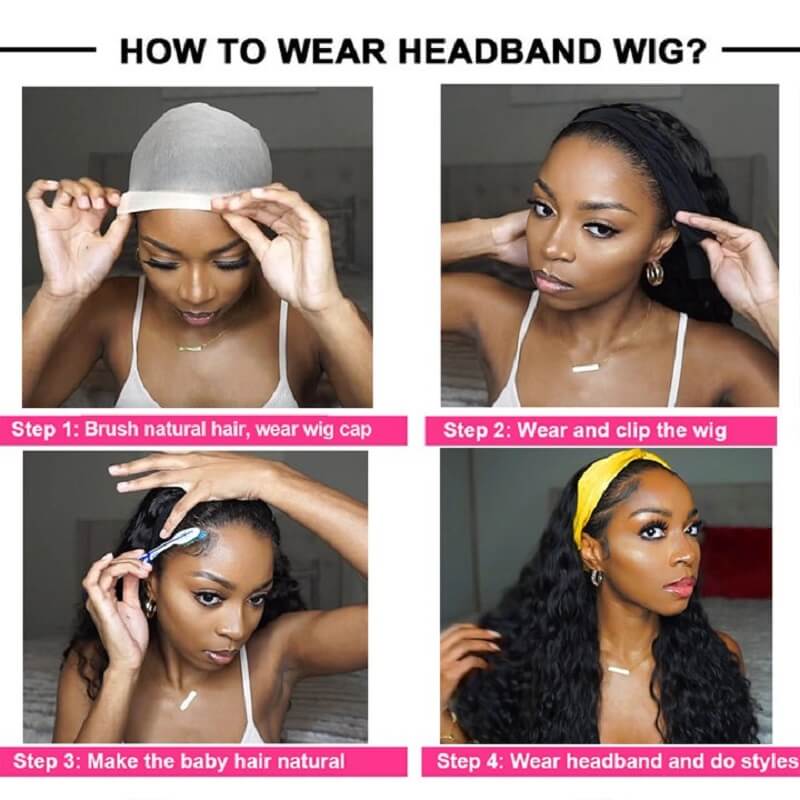 Luve 99J Burgundy Headband Wigs Straight Body Wave Curly Wear And Go
