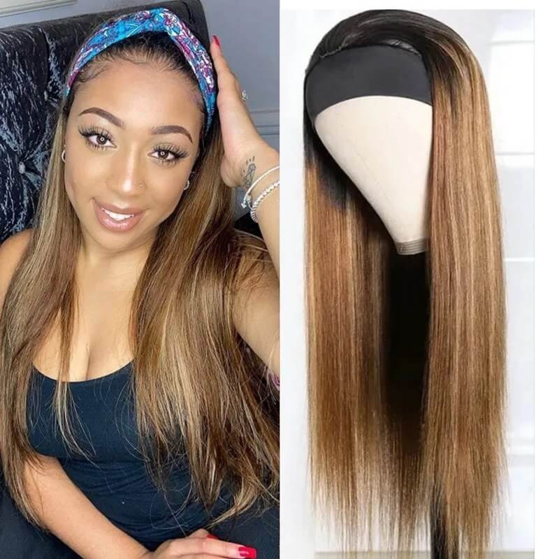 Headband Wigs Ombre Blonde Straight|Wave Human Hair Wigs Wear To Go