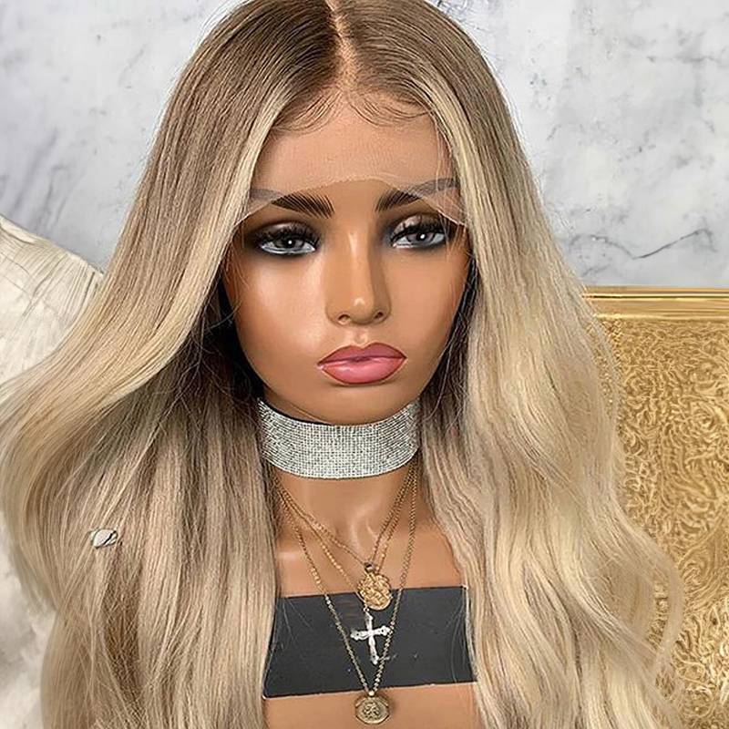 Highlight Ash Blonde Bob Wavy 13x4 Lace Wig Glueless Front Lace Human Hair Wig