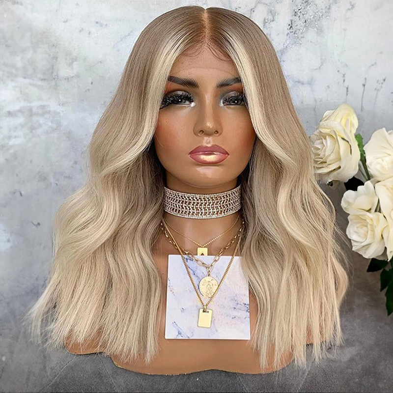 Highlight Ash Blonde Bob Wavy 13x4 Lace Wig Glueless Front Lace Human Hair Wig