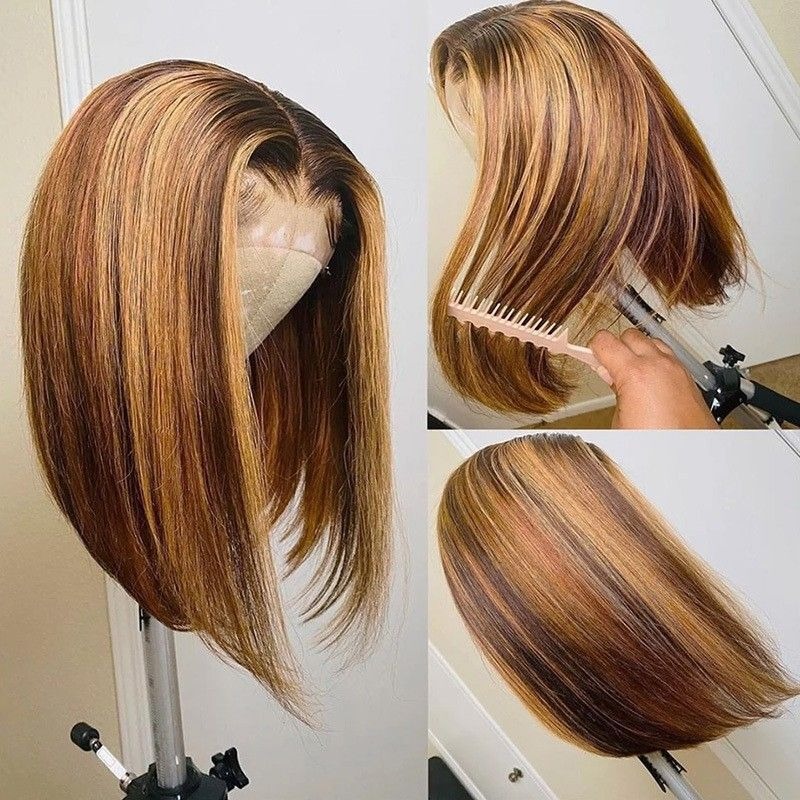 Highlight Bob Wig Human Hair Honey Blonde Bob Pre Plucked with Baby Hair