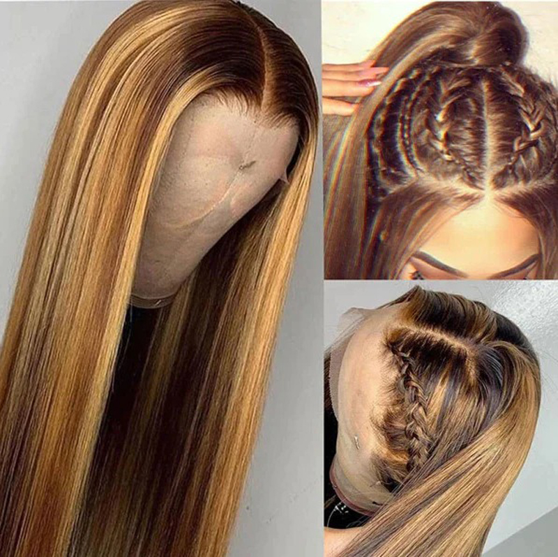 Highlights Honey Blonde Wig Straight Human Hair 13x4 Lace Frontal Wig