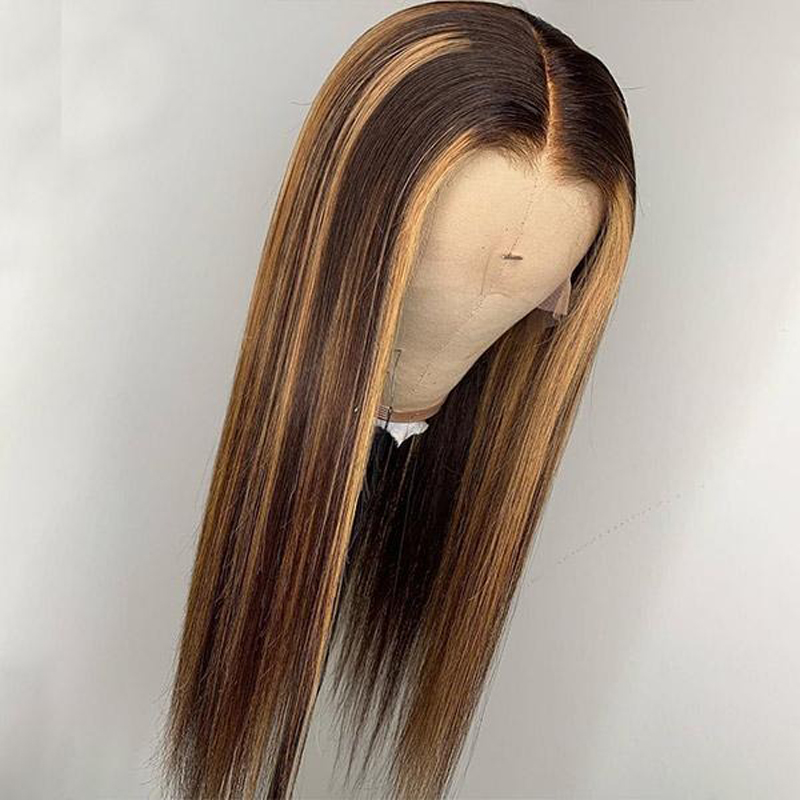 Highlights Honey Blonde Wig Straight Human Hair 13x4 Lace Frontal Wig