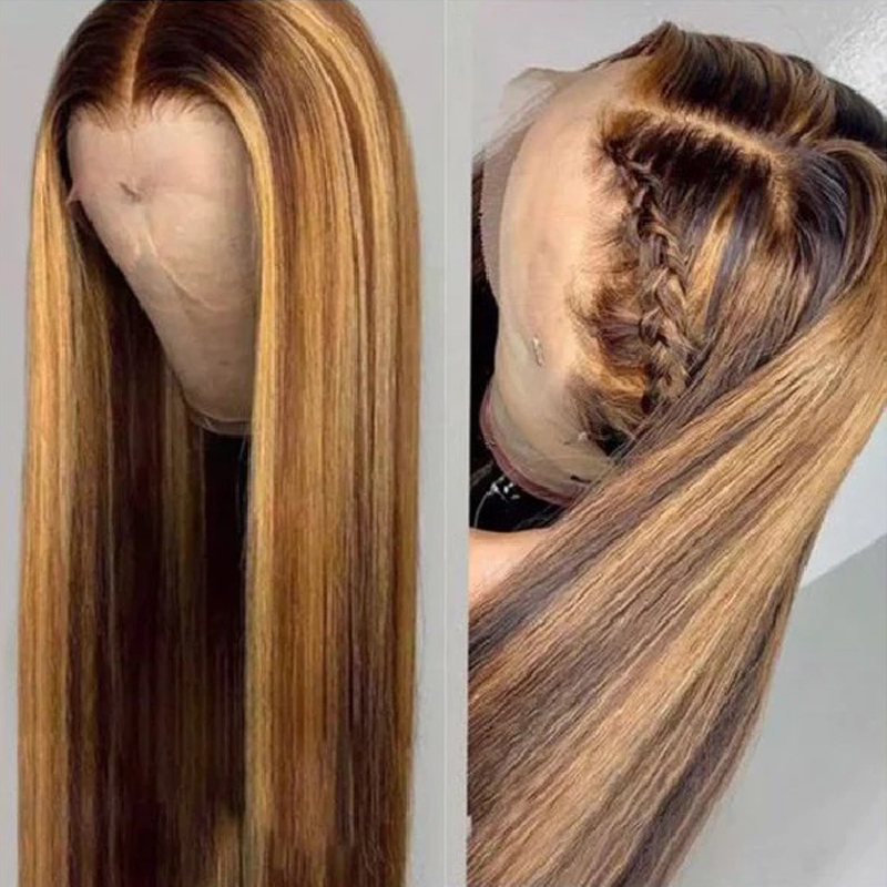 Highlights Honey Blonde Wig Straight Human Hair 13x4 Lace Frontal Wig