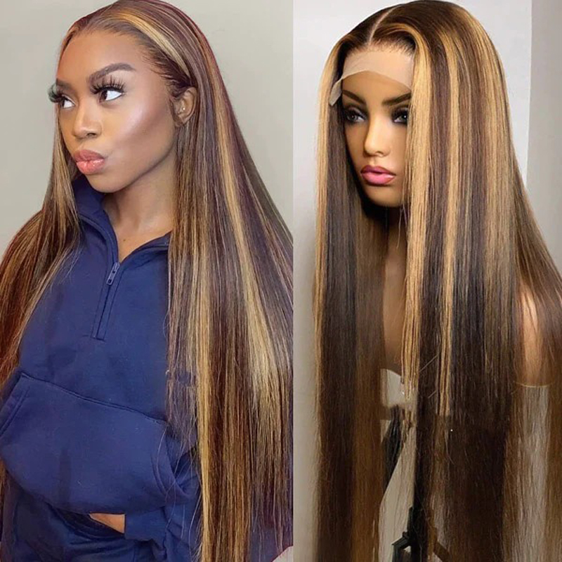 Highlights Honey Blonde Wig Straight Human Hair 13x4 Lace Frontal Wig