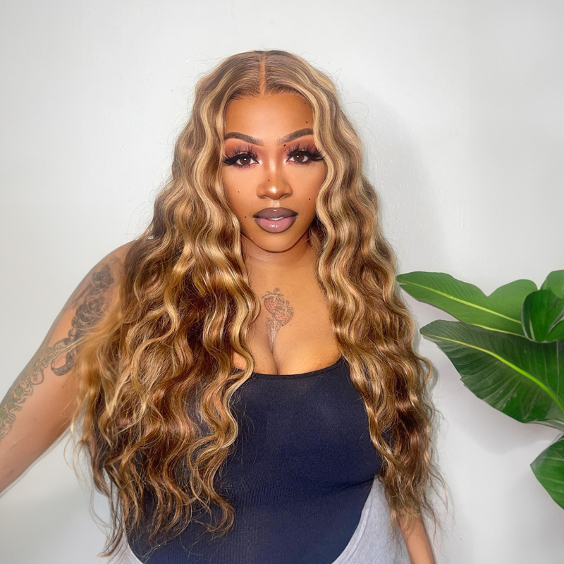 Honey Blonde Highlights Body Wave 5x5 Closure Wig Realistic Hairline