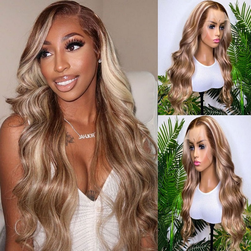 Luve Highlight Honey Blonde Human Wig P4/613 Body Wave 13x4 Lace Front Wig