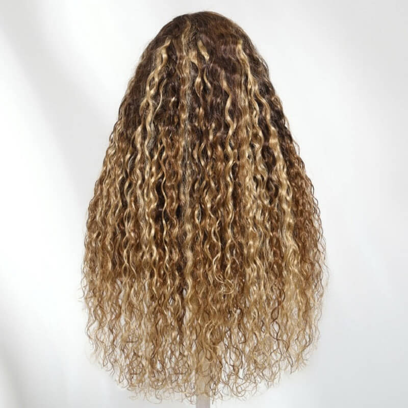 Honey Brown Blonde Highlights 13x4 Parting-max Lace Wig Water Wave Glueless Wig