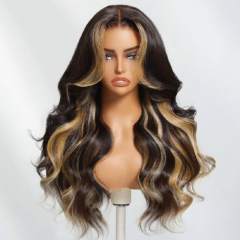 Honey Highlights Body Wave Glueless 13X4 Lace Front Wigs 100% Human Hair