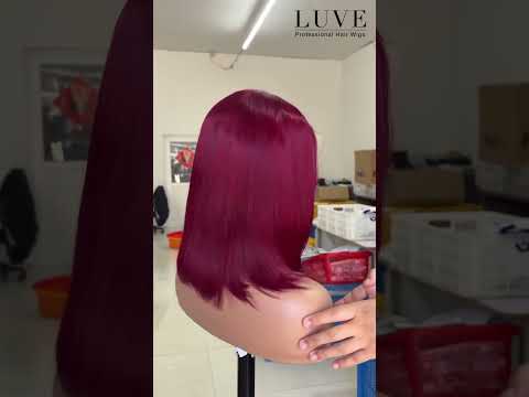 99J Burgundy Silky Straight Layered Bob Wig Glueless 5x5 Lace Closure Human Hair Wig