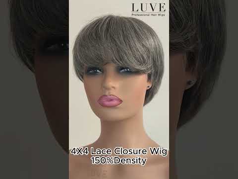 Salt And Pepper Grey Human Hair Pixie Cut Wig 5X5 Closure Lace Wig