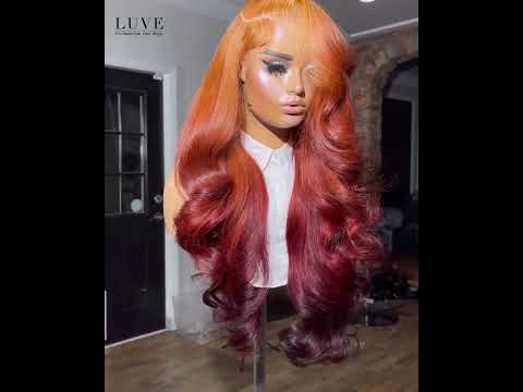 Limited Design Ombre Ginger Burgundy Red Body Wave Lace Front Human Hair Wig 