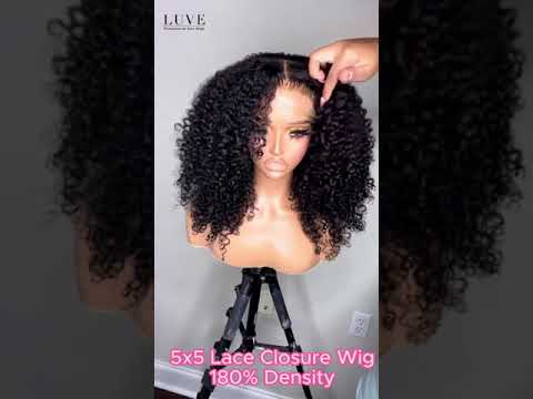 Luve Afro Curly Hair Mid Part Glueless Wigs 5X5 Lace Closure Wig Beginner Friendly