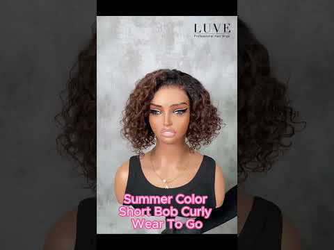 Luve Ombre Brown Short Bob Curly 5X5 Lace Closure Wig Glueless