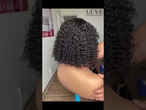 Luve Burgundy|Black Glueless Curly Bob With Bangs 5X5 Lace Closure Wig