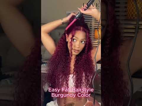 Luve Burgundy 99J Deep Curly 13X4 Lace Front Wig 180% Density Glueless Wig