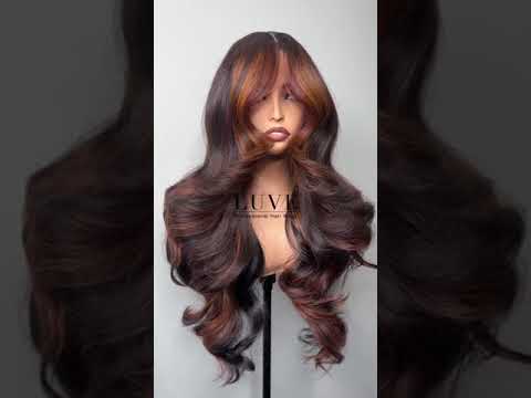 Natural Black Auburn Copper Wavy Wig Glueless 6X6 Lace Closure Human Hair Wig