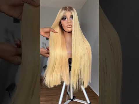 613 Blonde Stright Hair Dark Roots Glueless 13x4 Parting Max Lace Front Wigs