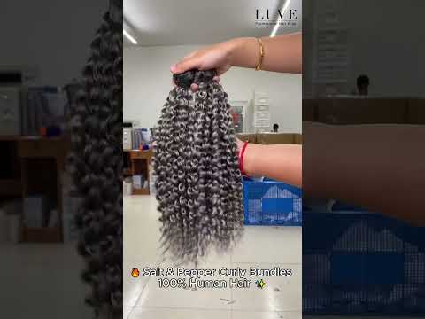 1 Bundle Silver Grey Hair Bundles Curly Salt and Pepper Human Hair Weave 
