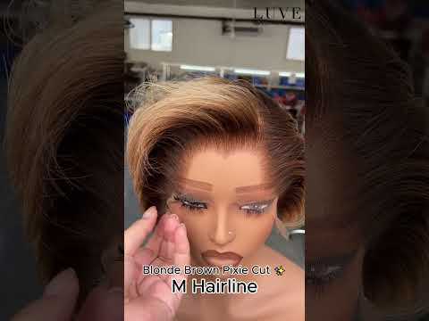 Blonde Brown Pixie Cut Wig With M Hairline 13x4 HD Lace Front  Wig 8 Inch Short Style